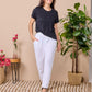 Emma - White Rayon linen: Classic slim leg pants with mid to high rise elasticated waistband