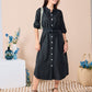 Corfu - Black linen: Classic Shirt dress with 3/4 elasticated sleeves