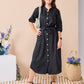 Corfu - Black linen: Classic Shirt dress with 3/4 elasticated sleeves