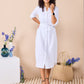 Corfu - White linen: Classic Shirt dress with 3/4 elasticated sleeves