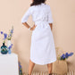 Corfu - White linen: Classic Shirt dress with 3/4 elasticated sleeves