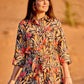 Sue - Loca leaf: Shirt dress with a belt and cuffed 3/4 sleeves