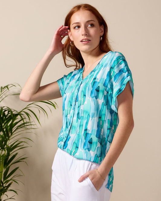 Faye - Forest Meander: V-neck top with binding detail