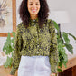 Ellie - Green Leopard: Classic Collared Shirt with a Cuff