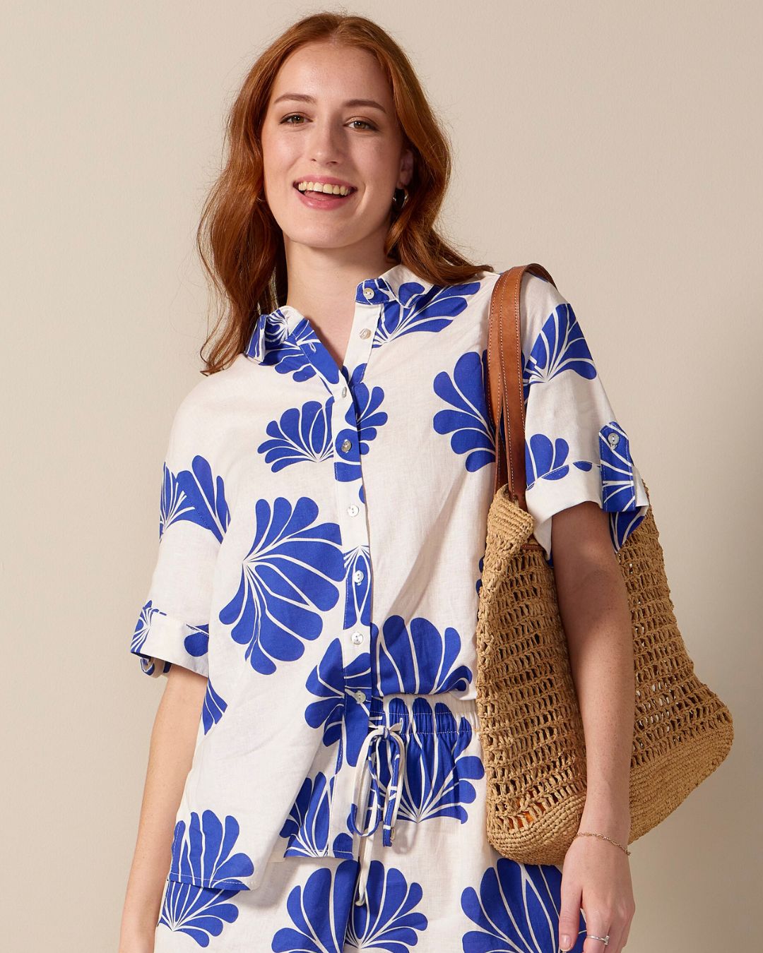 Sammy Shirt - Oasis Blue linen: Short sleeve shirt