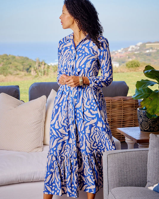 Maddison Maxi - Jungle Swamp: Button-up Collared Tiered Maxi dress