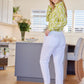 Emma - White Rayon linen: Classic slim leg pants with mid to high rise elasticated waistband