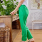 Emma - Green Rayon linen: Classic slim leg pants with mid to high rise elasticated waistband