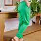 Emma - Green Rayon linen: Classic slim leg pants with mid to high rise elasticated waistband