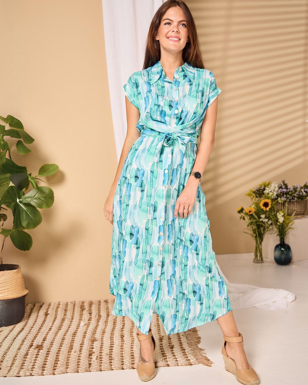 Clarence Maxi - Forest Meander: Front Tie Shirt dress