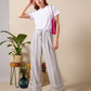 Caprice - Navy stripe: Wide leg linen pants with Elasticated waistband