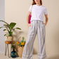 Caprice - Navy stripe: Wide leg linen pants with Elasticated waistband