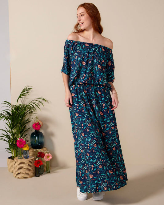 Boho Maxi Dress - Wilderness: Off the shoulder, elasticated waistband maxi dress