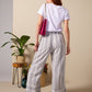 Caprice - Navy stripe: Wide leg linen pants with Elasticated waistband