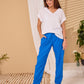 Emma - Blue linen: Classic slim leg pants