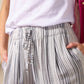 Caprice - Navy stripe: Wide leg linen pants with Elasticated waistband