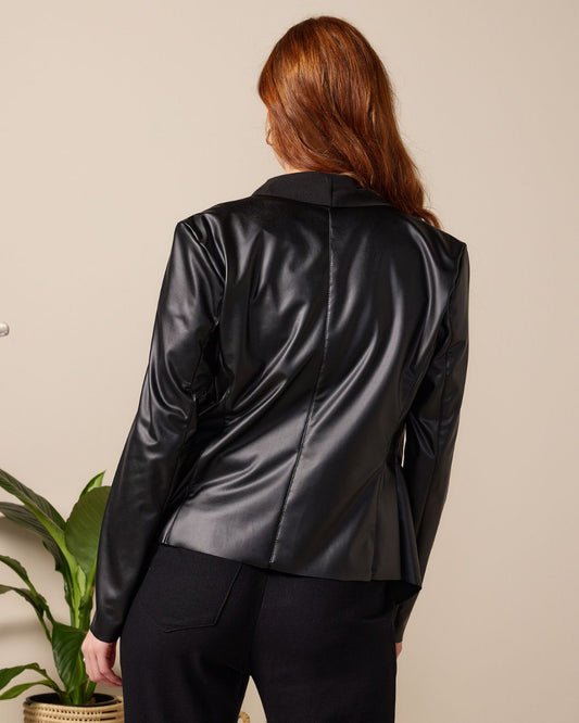 Dakota - Black Pleather: Fitted Waterfall Jacket