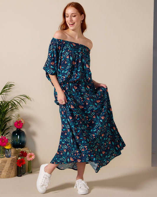 Boho Maxi Dress - Wilderness: Off the shoulder, elasticated waistband maxi dress