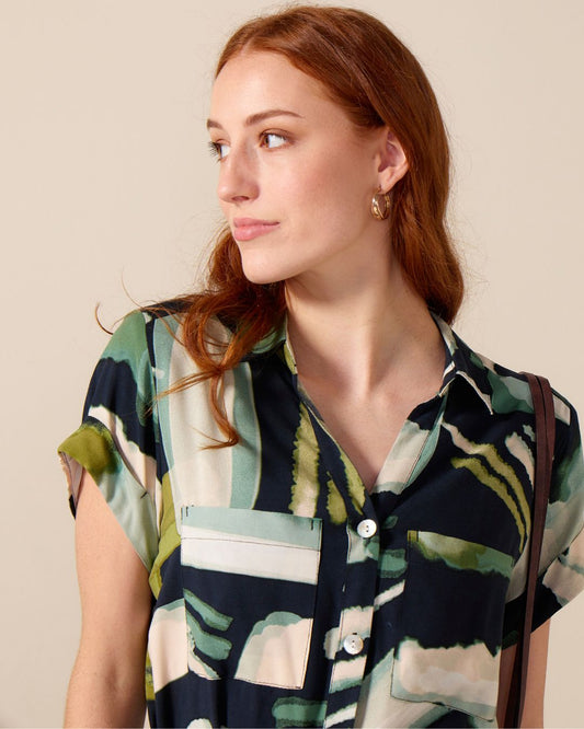 Venice - Tropic Thunder: Classic Midi Collared Shirt dress with Belt