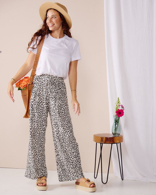 Caprice - Fiesty Leopard: Wide Leg pants with Elasticated waistband