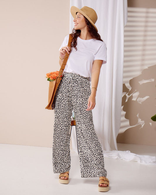 Caprice - Fiesty Leopard: Wide Leg pants with Elasticated waistband