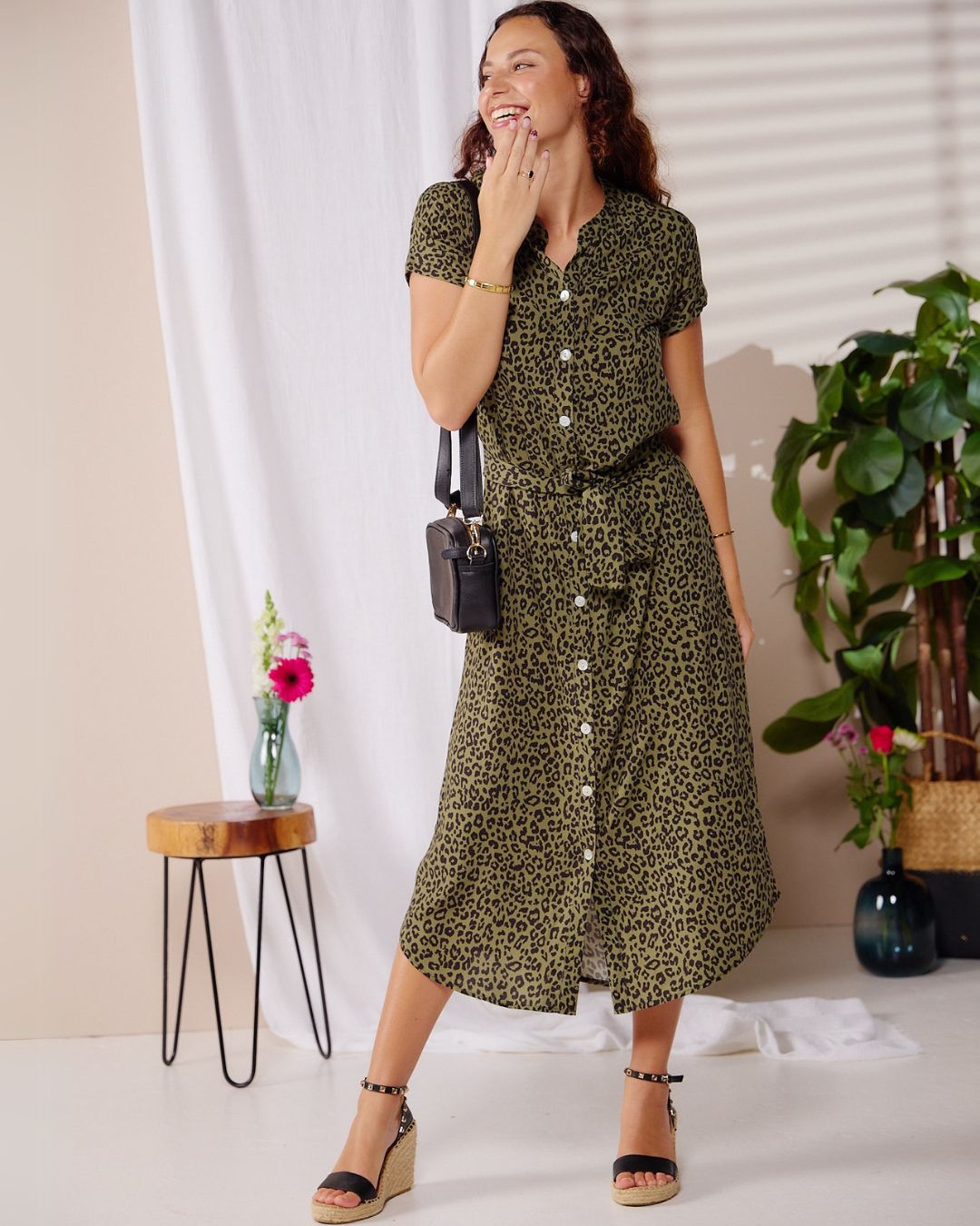 Iris - Fiesty Leopard: Classic Button up Maxi Shirt Dress