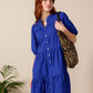 Julie - Royal Blue: Tiered Button-up Dress in Poplin