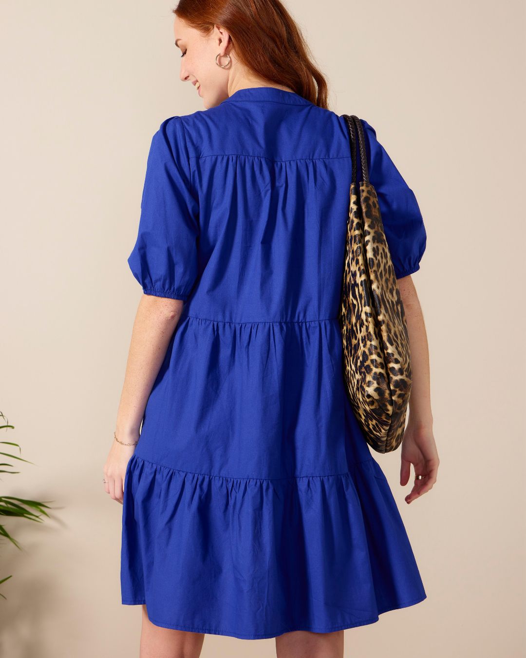 Julie - Royal Blue: Tiered Button-up Dress in Poplin