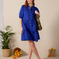 Julie - Royal Blue: Tiered Button-up Dress in Poplin