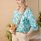 River - Teal Foliage: Classic V-neck top with 3/4 sleeves