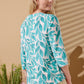 River - Teal Foliage: Classic V-neck top with 3/4 sleeves