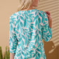 River - Teal Foliage: Classic V-neck top with 3/4 sleeves