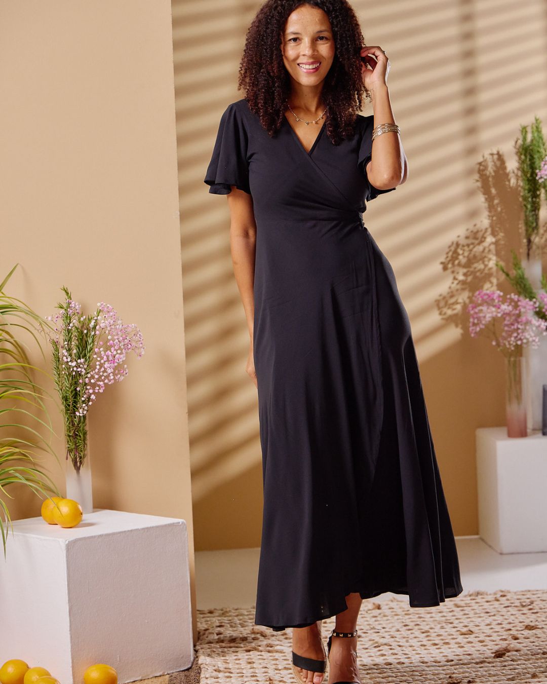 Bonny - Black: Maxi Wrap dress