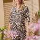 Kerry - Safari Wild: Classic midi shift dress with 3/4 sleeves