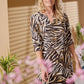 Kerry - Safari Wild: Classic midi shift dress with 3/4 sleeves