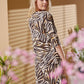 Kerry - Safari Wild: Classic midi shift dress with 3/4 sleeves