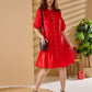 Julie - Red: Tiered Button-up dress in Poplin