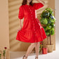 Julie - Red: Tiered Button-up dress in Poplin