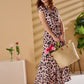 Coco - Pink Oversize leopard: Button-up classic tiered dress with detachable belt