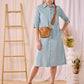 Sarah - Dream blue linen:  Classic midi shirt dress