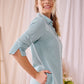 Sarah - Dream blue linen:  Classic midi shirt dress