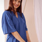 Amy - Pacific Blue: Flowy V-neck blouse