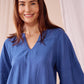 Amy - Pacific Blue: Flowy V-neck blouse