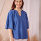 Amy - Pacific Blue: Flowy V-neck blouse