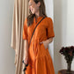Julie-Amber Glow linen: Tiered button-up Dress