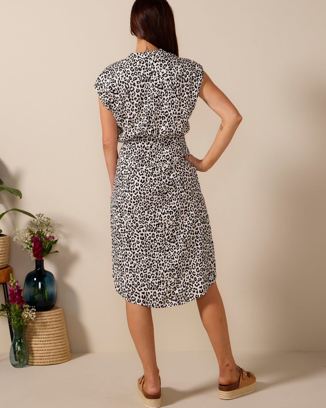 Kyla - Fiesty Leopard: Cap Sleeve Midi dress with detachable belt