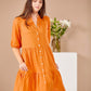 Julie-Amber Glow linen: Tiered button-up Dress
